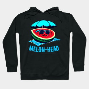 Melon-Head Funny A smiling slice of watermelon on a beach towel with sunglasses Hoodie